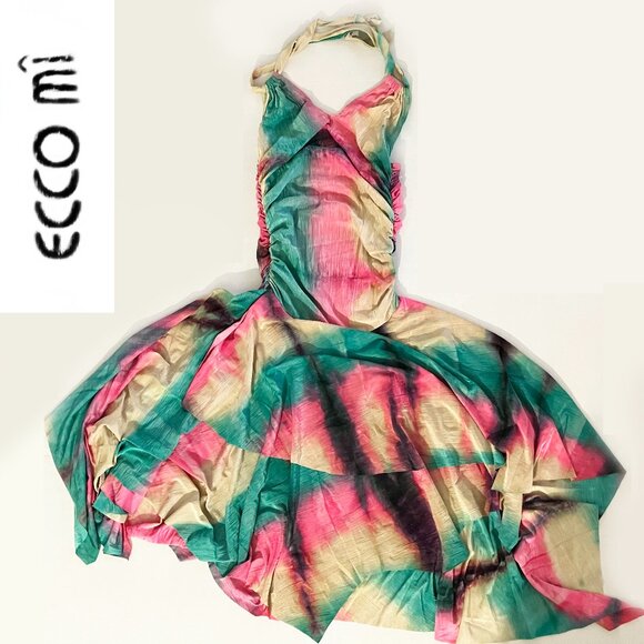 Ecco Mi Tie-Dye Dress | Green Pink Yellow | Summer Dress | Vintage | Size S - Picture 1 of 6